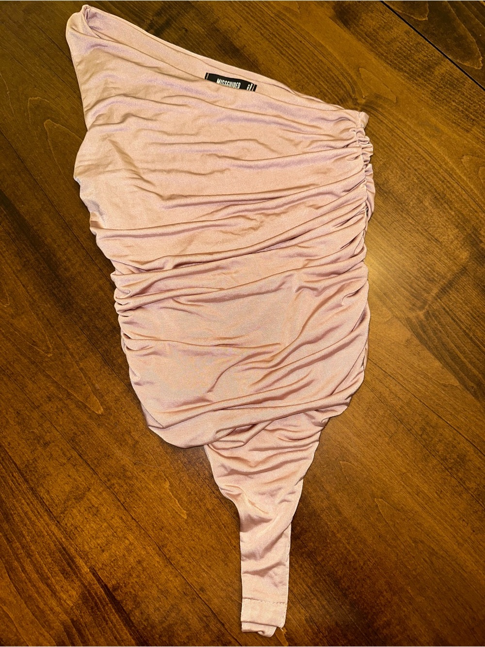 Missguided Pink Ruched One-Shoulder Bodysuit